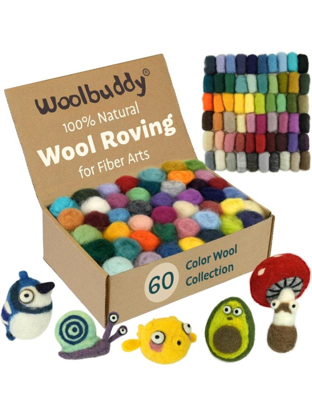 60 Colors Needle Felting Kit - Wool Roving for Beginners & Adults, Craft